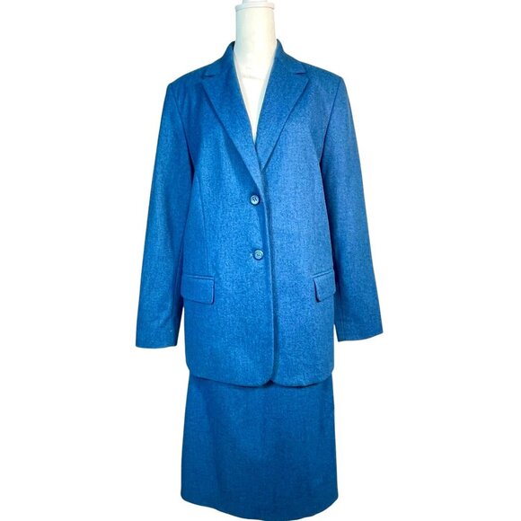 Vintage Pendleton 100% Virgin Wool 2-Piece Midi Skirt Suit Set Blue Blazer 8/12 - Picture 2 of 16